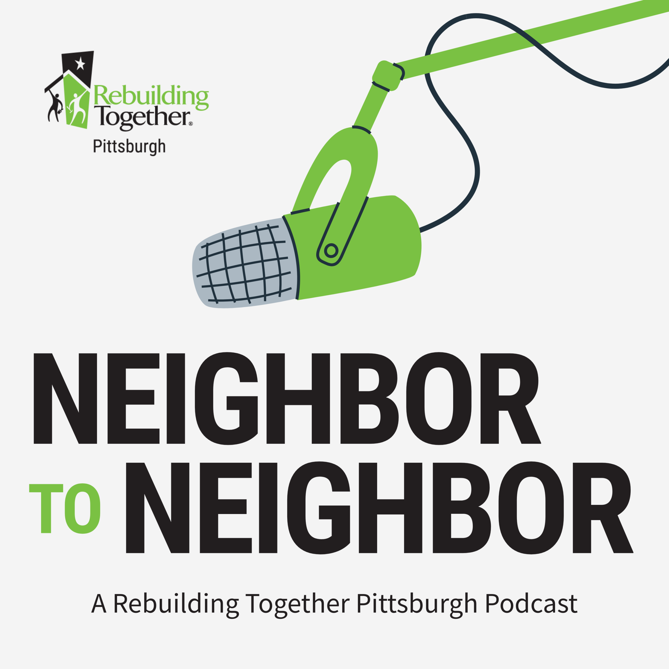podcast logo featuring a microphone and the Rebuilding Together Pittsburgh Logo