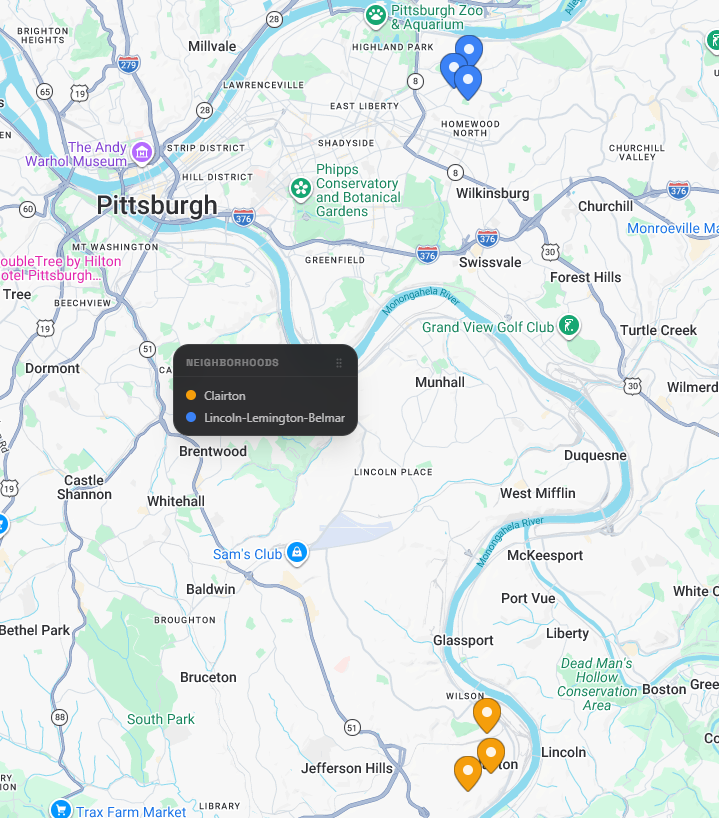 Q2 Just Completed map of homes just completed in the Pittsburgh region.